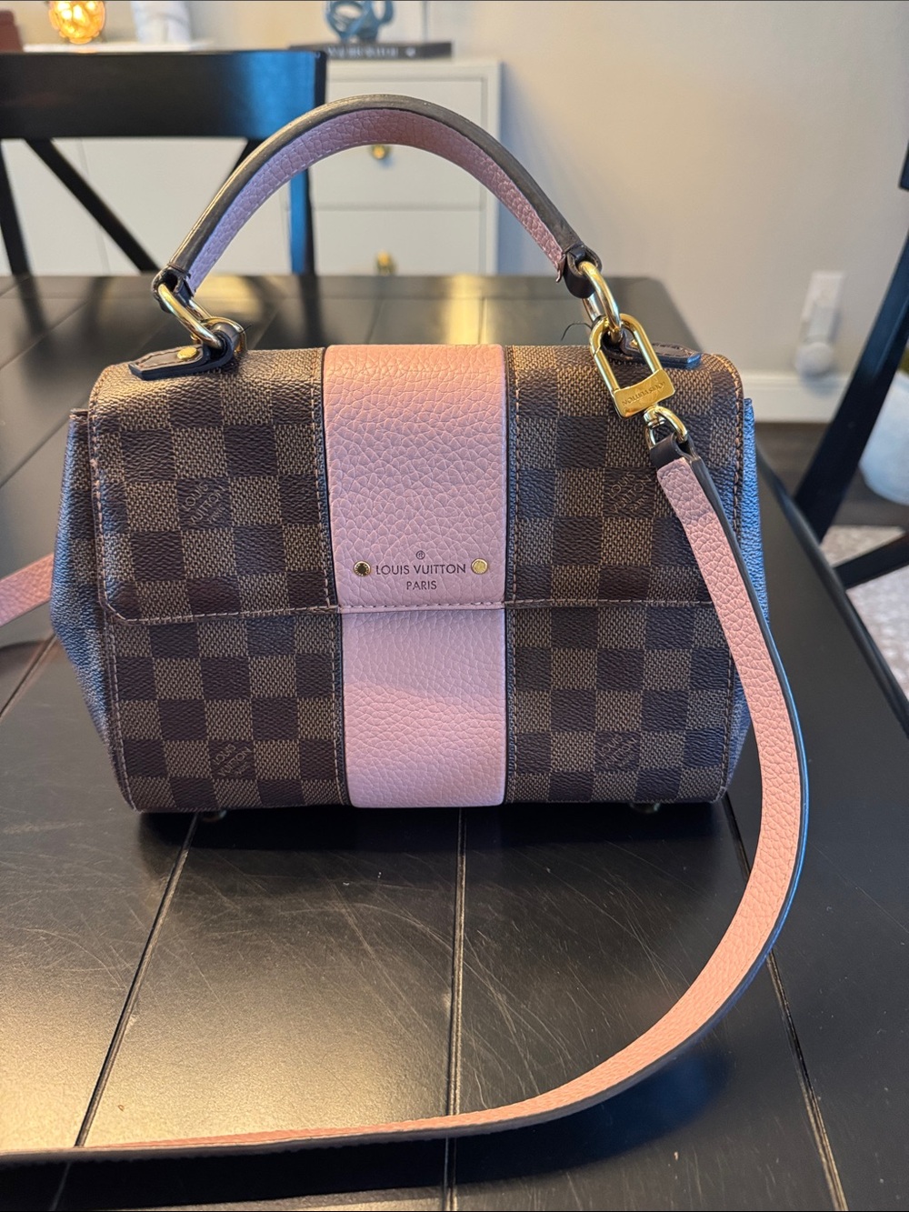 Louis Vuitton Bond Street Brown Damier Ebene w/Pink Stripe Top Handle Crossbody